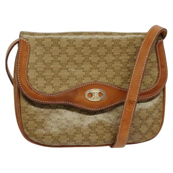 CELINE Macadam Canvas Shoulder Bag Beige Gold - Picture 1 of 12